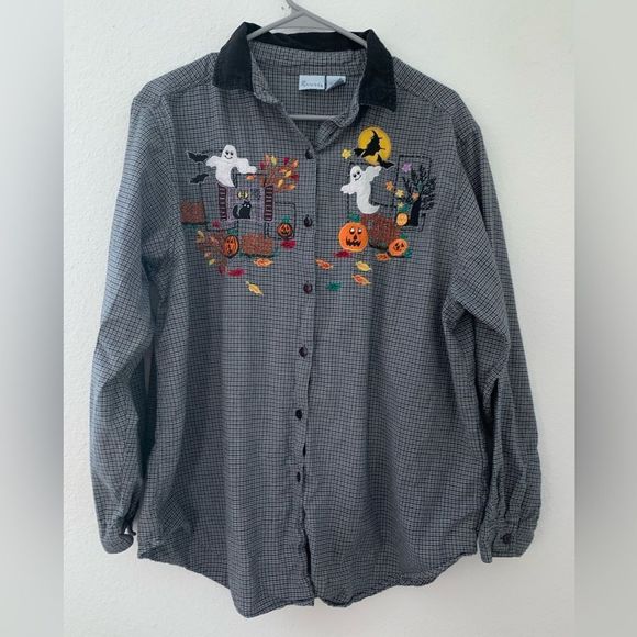 Cascade Blues Tops Vintageplaid Embroidered Halloween Shirt Poshmark